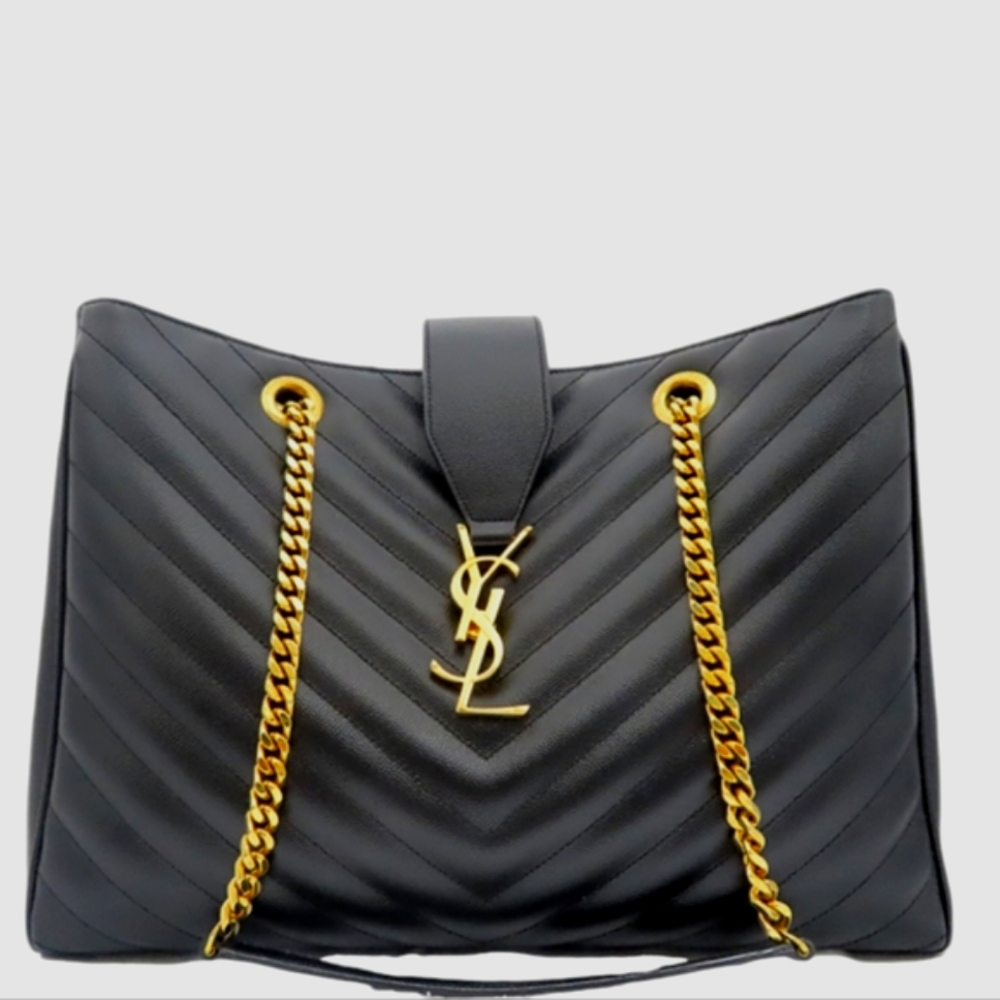 Saint Laurent Quilted Leather Tote with Gold Hardware
